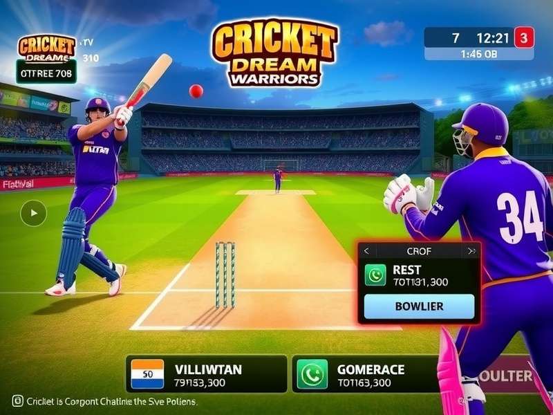 Cricket Dream Warriors gameplay screenshot showing batting action